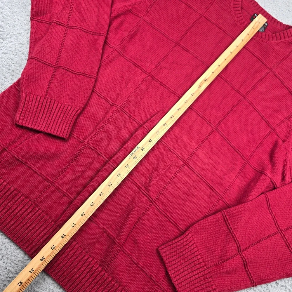 Alexander Julian COLOURS Mens Red Textured Grid Crewneck‎ Cotton Sweater LT Tall